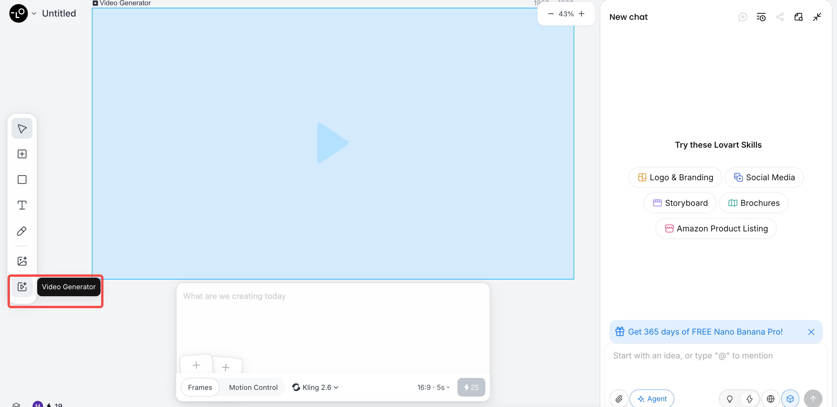 Open a video generation canvas
