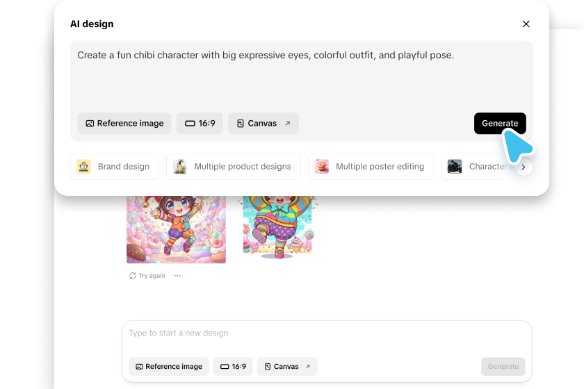 Enter prompts and generate your design