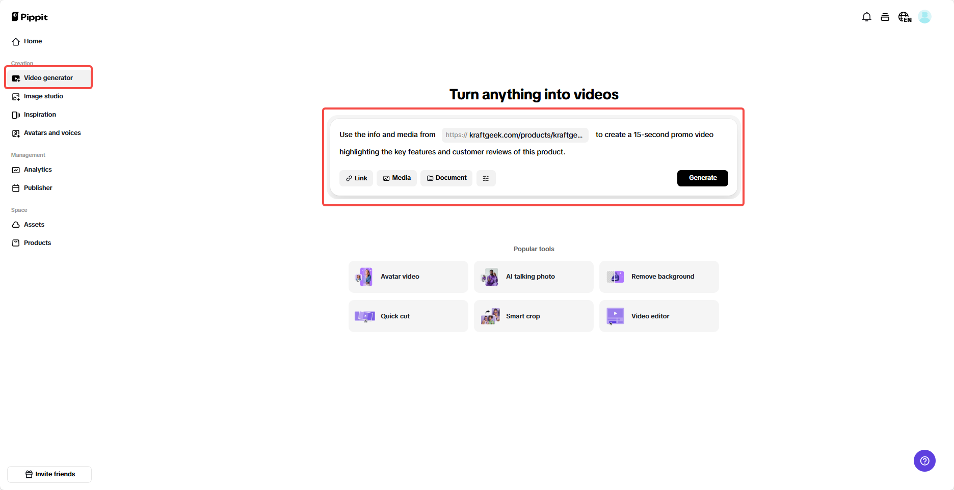 Envie links ou mídias de produtos