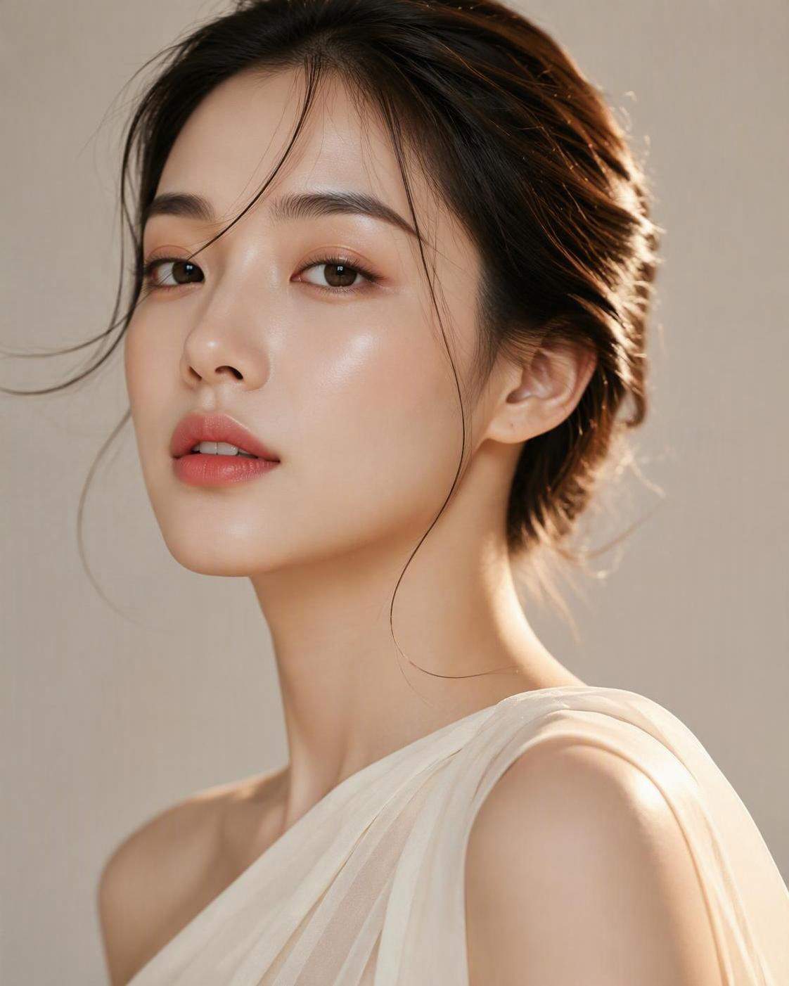 Korean luxury beauty portrait with refined editorial styling