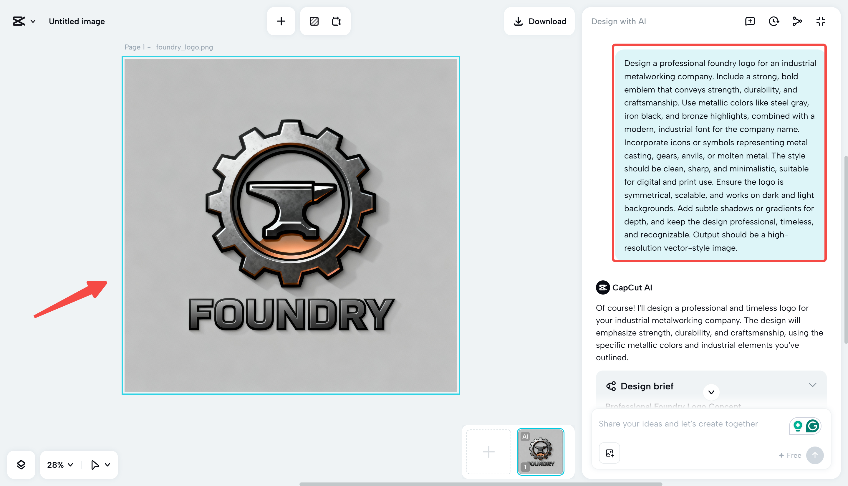 Generating a foundry logo with CapCut Web