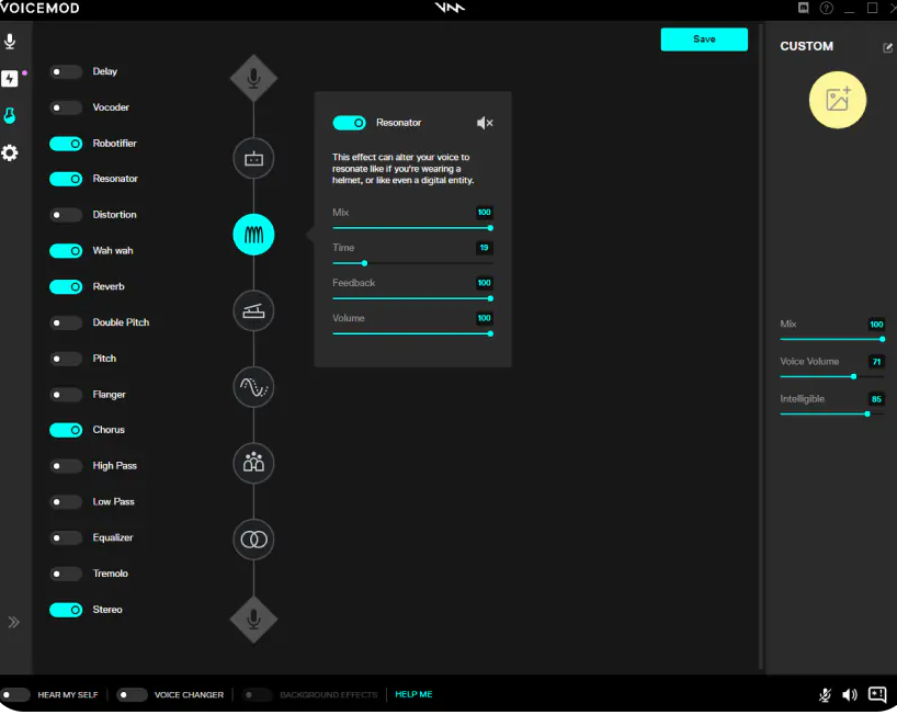 Interface of Voicemod - an ideal free voice changer for Discord