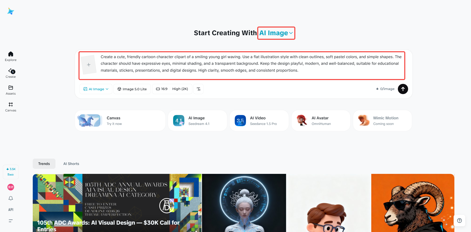 Open AI Image and add a character clipart prompt