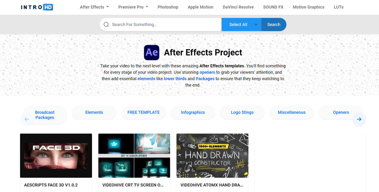 IntroHd предлагает разнообразную коллекцию шаблонов вступления After Effects