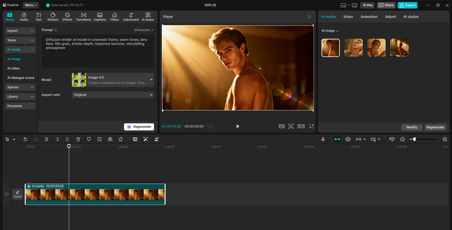 Interface of CupCut desktop video editor - the best tool to generate high-quality images using AI models