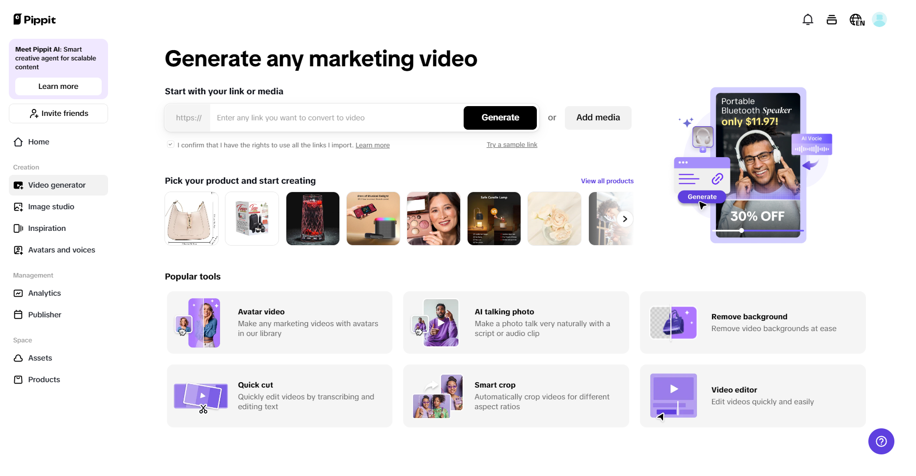 Pippit Intuitive interface and smart tools