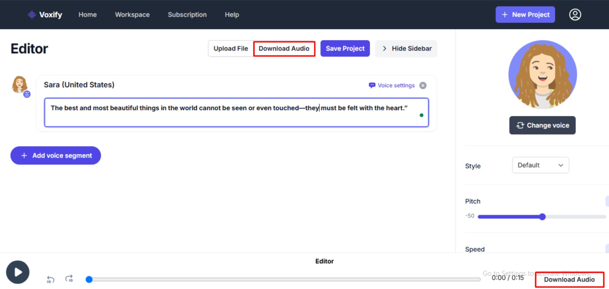 Finales Audio aus Voxify exportieren