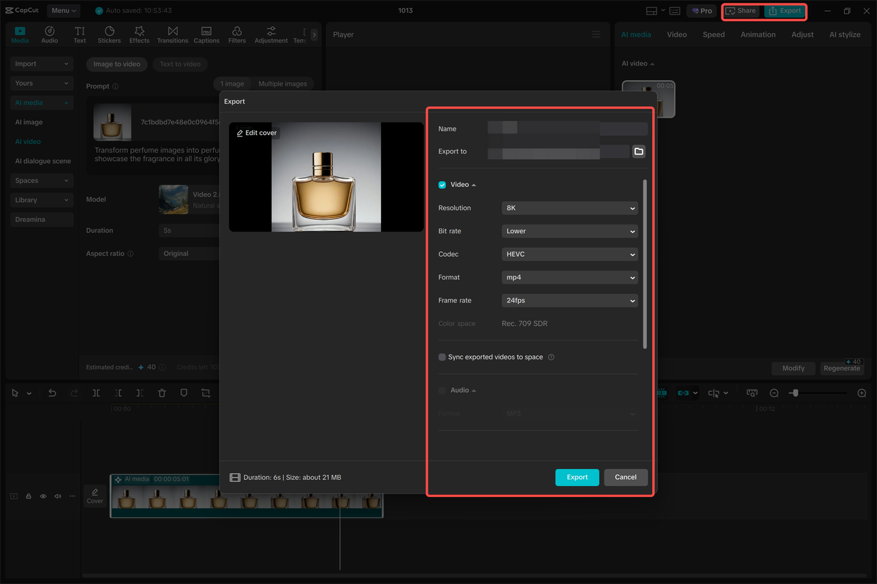 Exporting the media from the CapCut desktop video editor