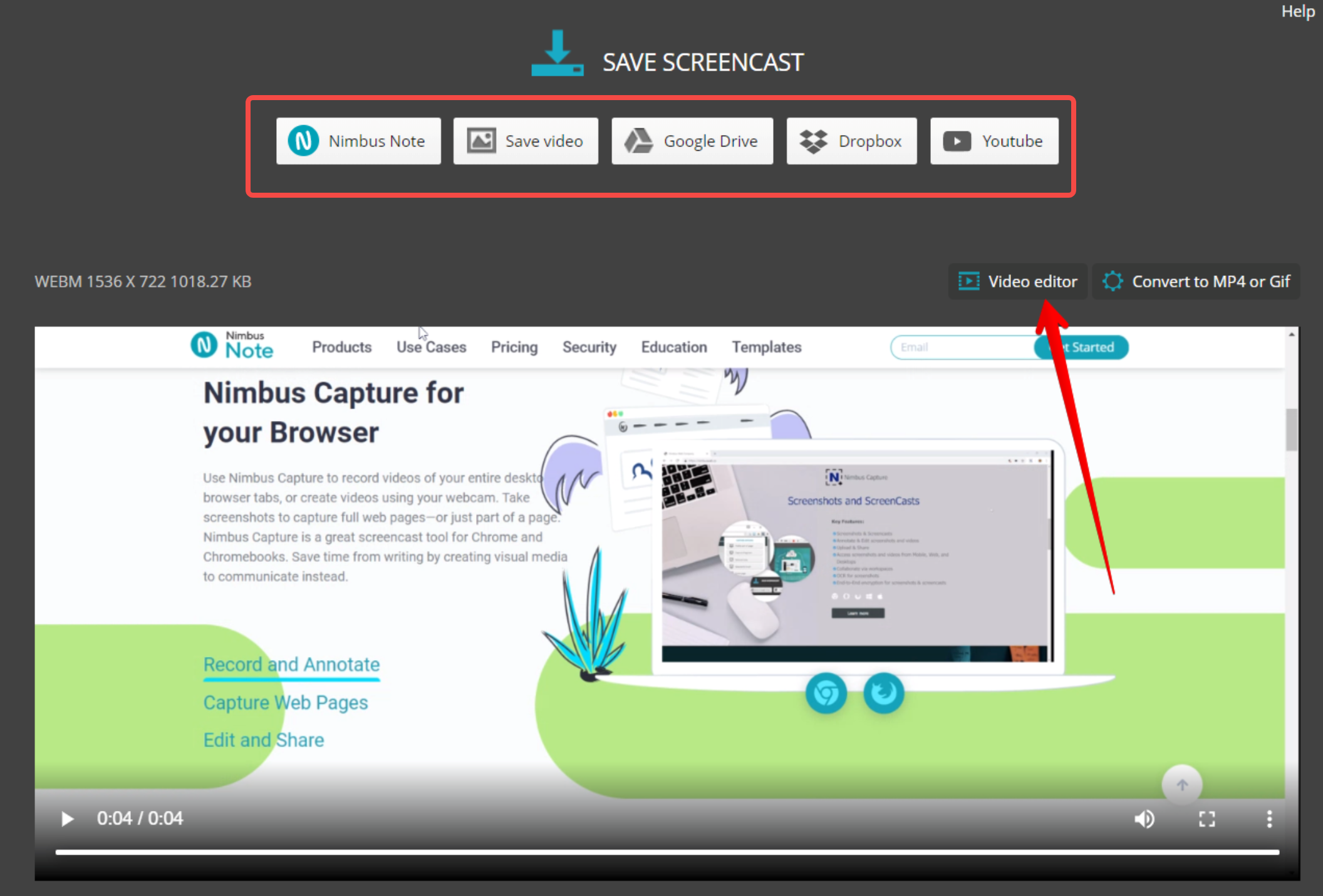 Редагування та обмін відео з Nimbus Screen Capture