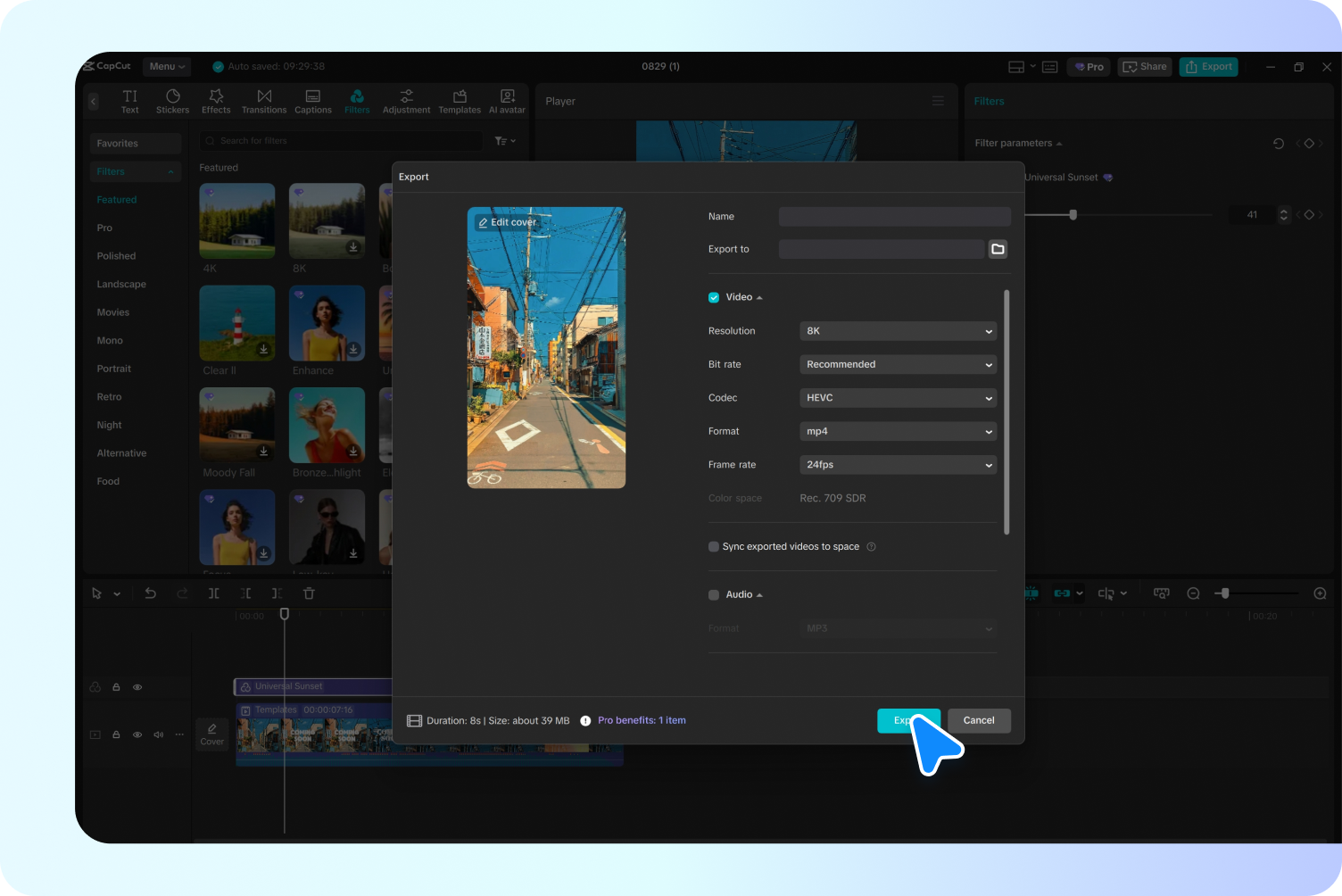 Videon vienti CapCutin videoeditorilta