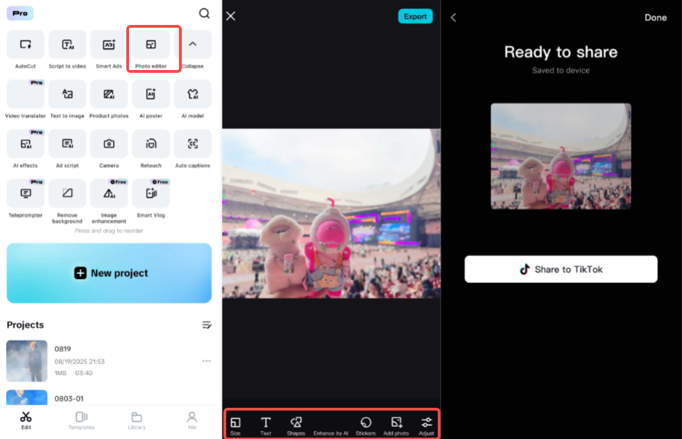 Using AI photo editing in the CapCut mobile app