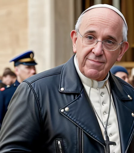 Pope Francis wearing a biker