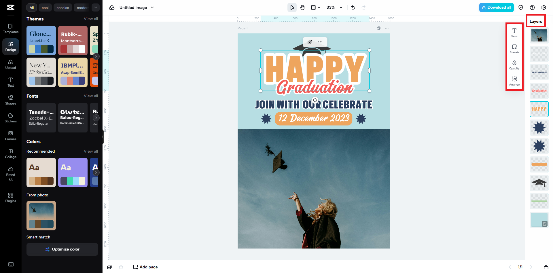 Adjust various elements of the posters using the layers
