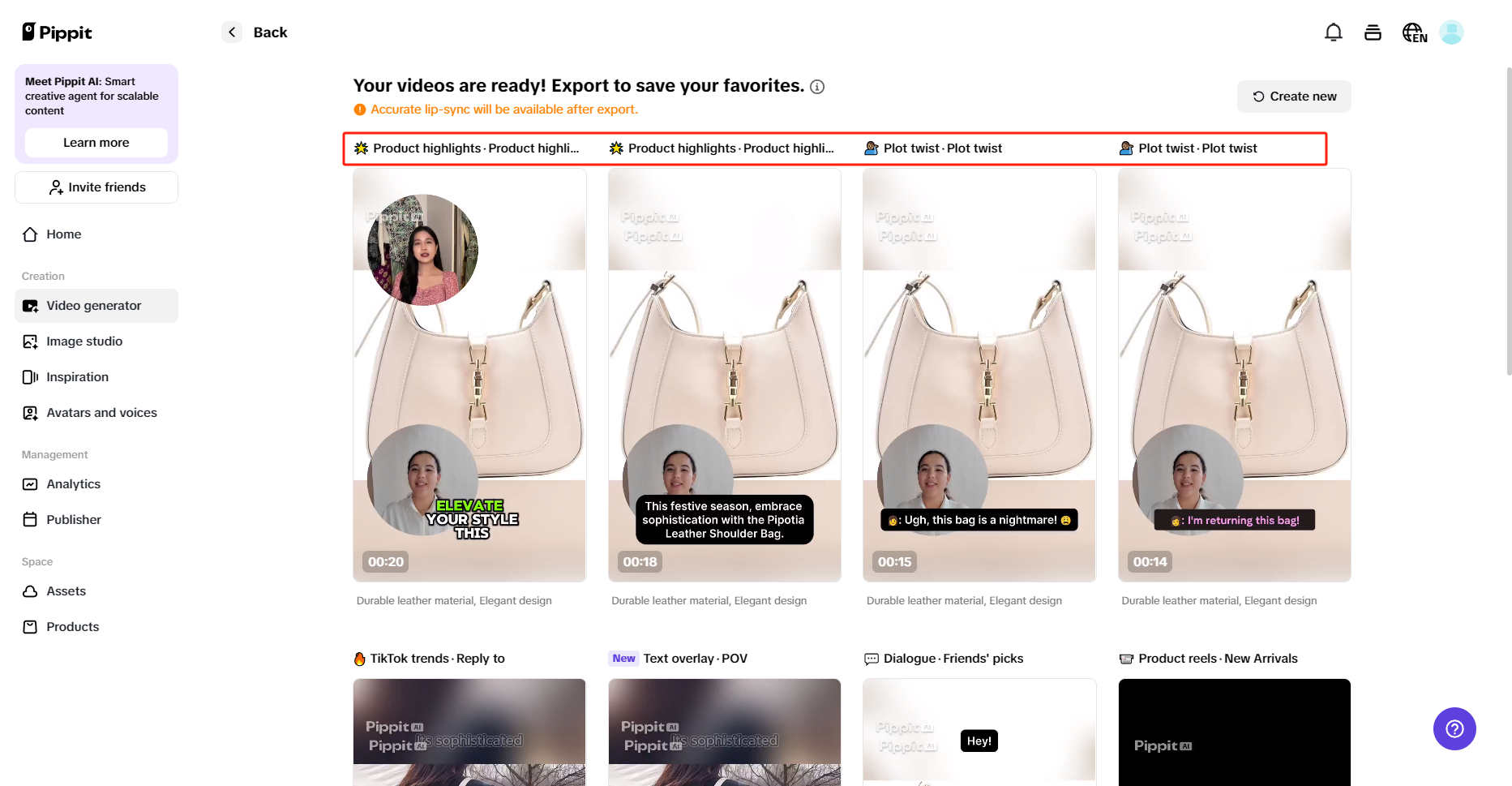 Preview generated videos and choose Quick edit