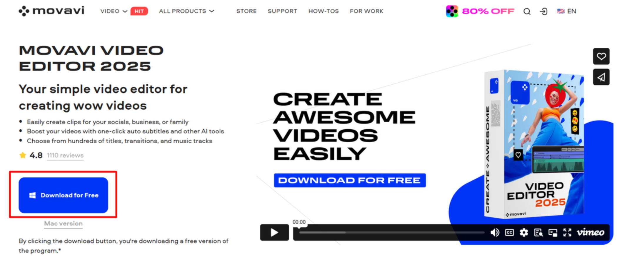 הורדת עורך וידאו Movavi במחשב