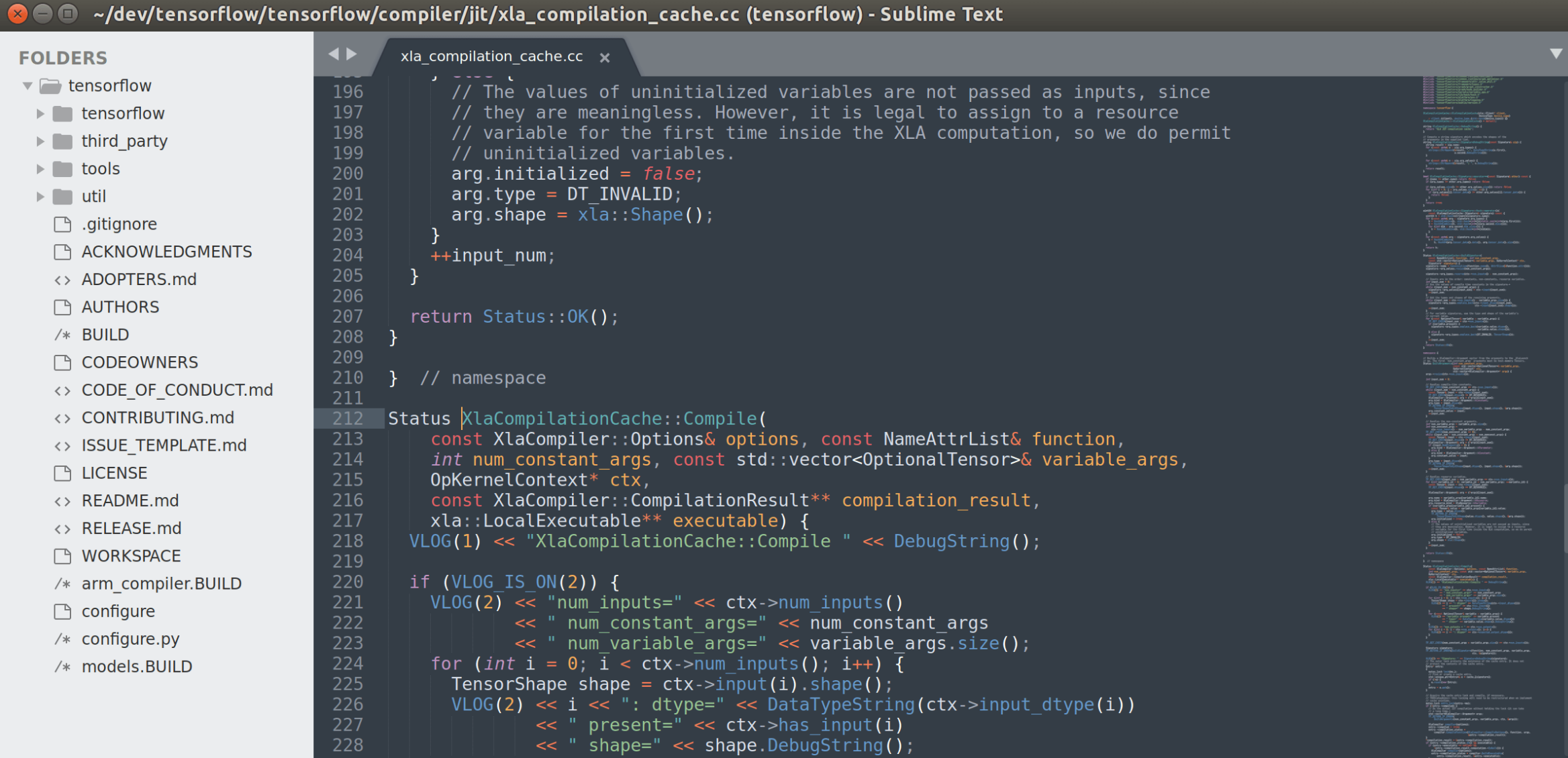 A Sublime Text window shows a project folder tree and source code with a minimap.