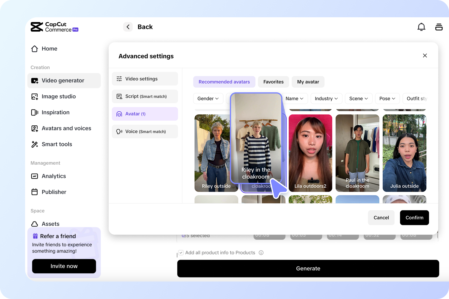 Select an AI avatar for lip sync video AI