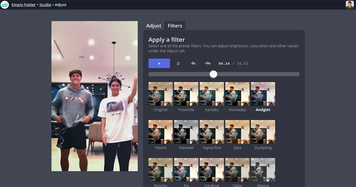 Editor interface van Kapwing