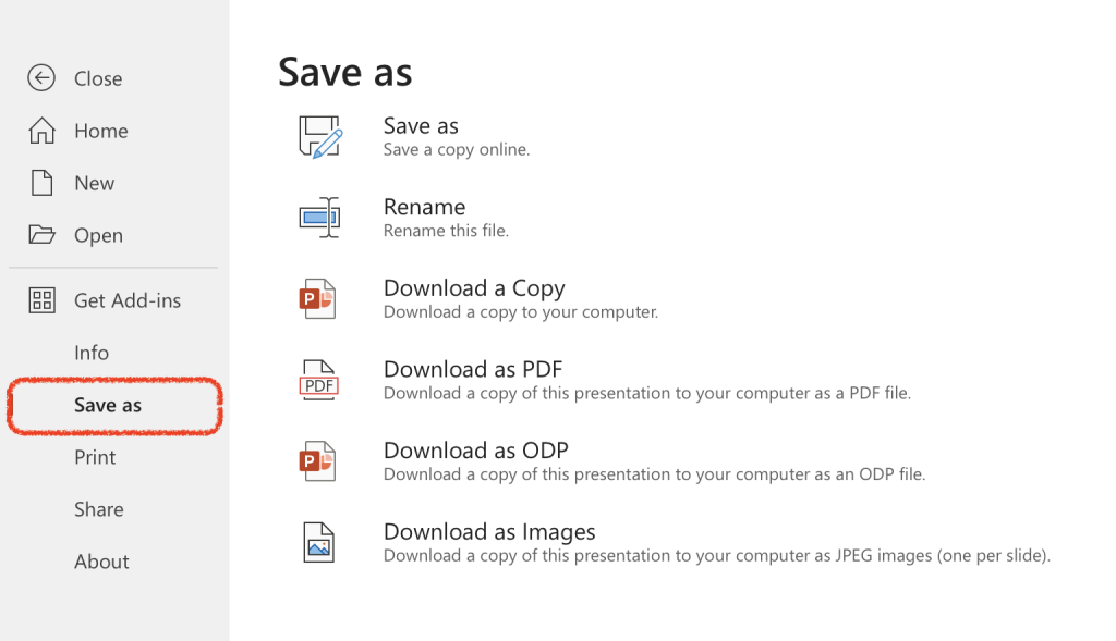Salve e exporte sua apresentação de slides
