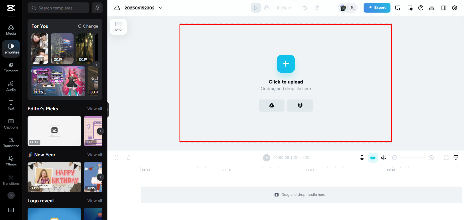 Muat naik video ke CapCut Web