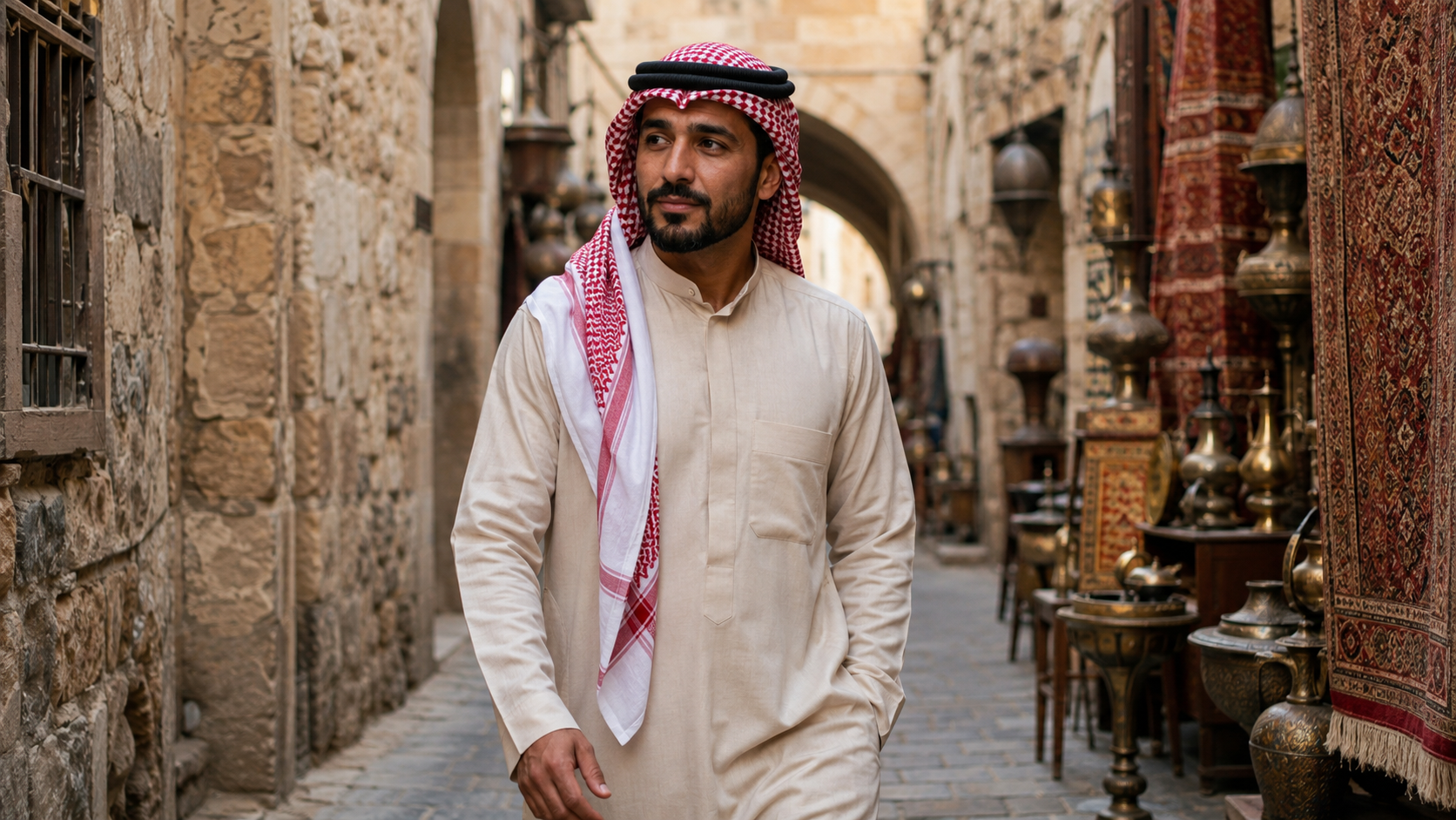 Historic Market Street Portrait for gemini arabic men prompts