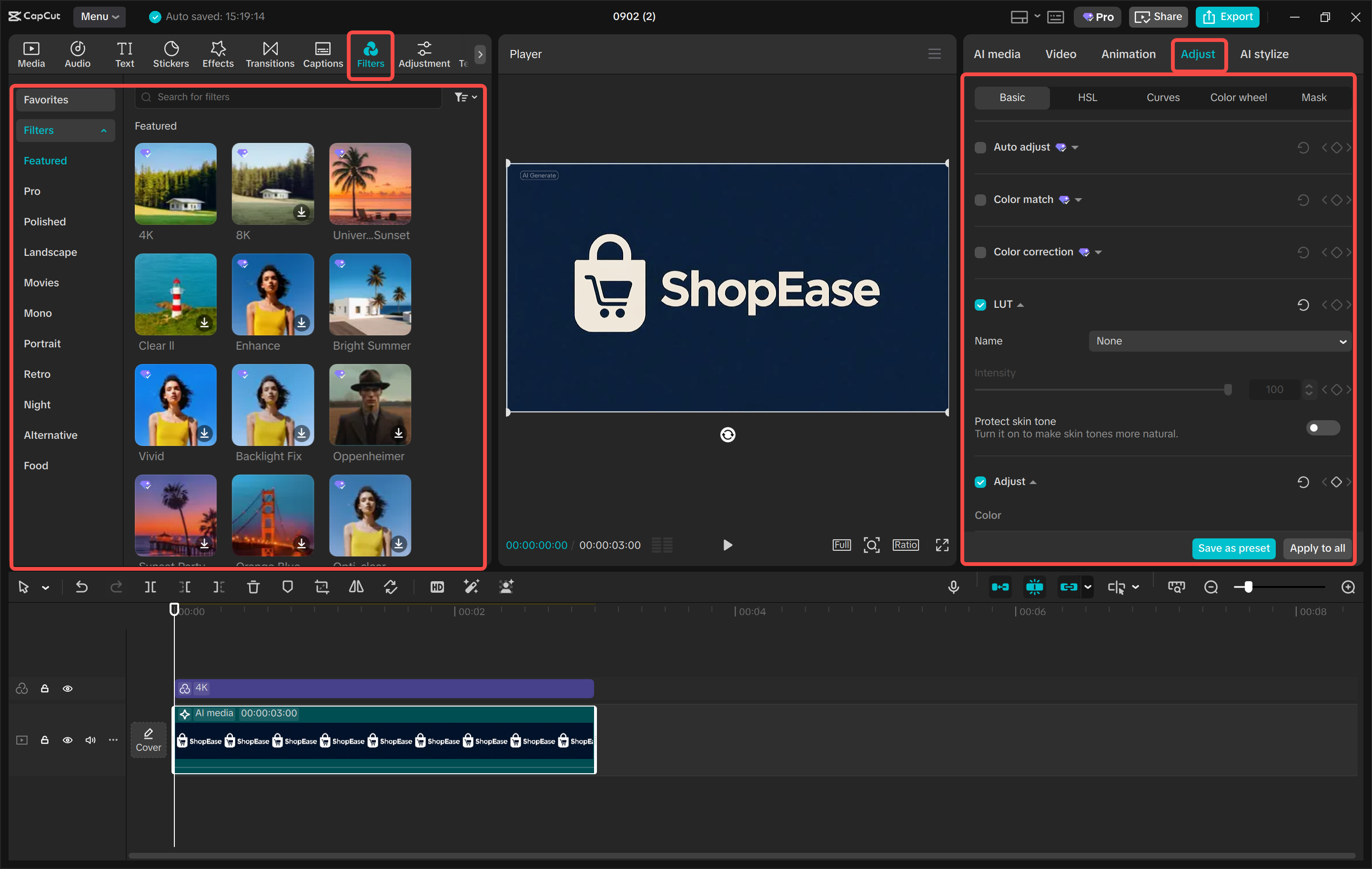 Editing the logo in the CapCut desktop video editor