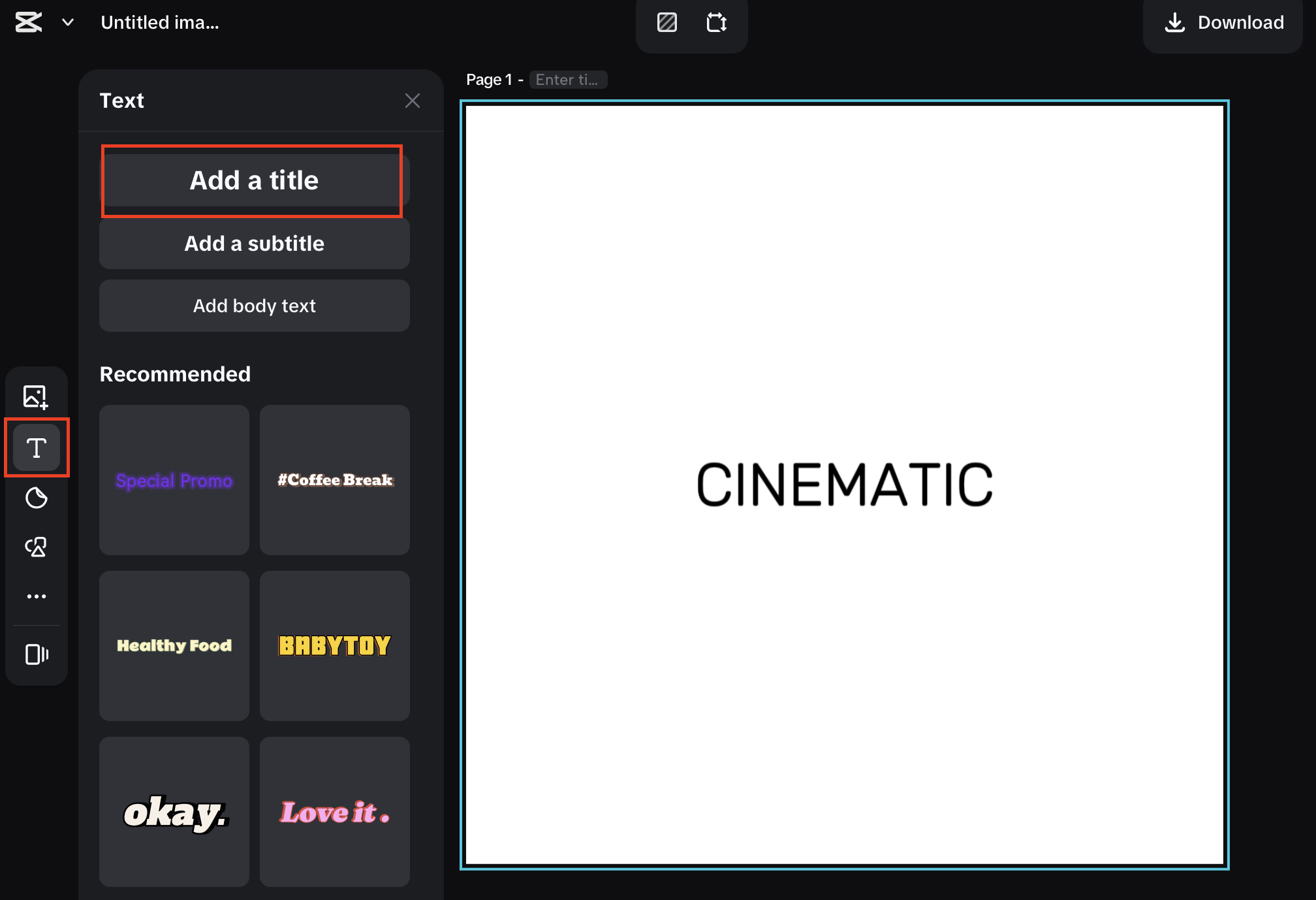 Adding a title text block in CapCut editor