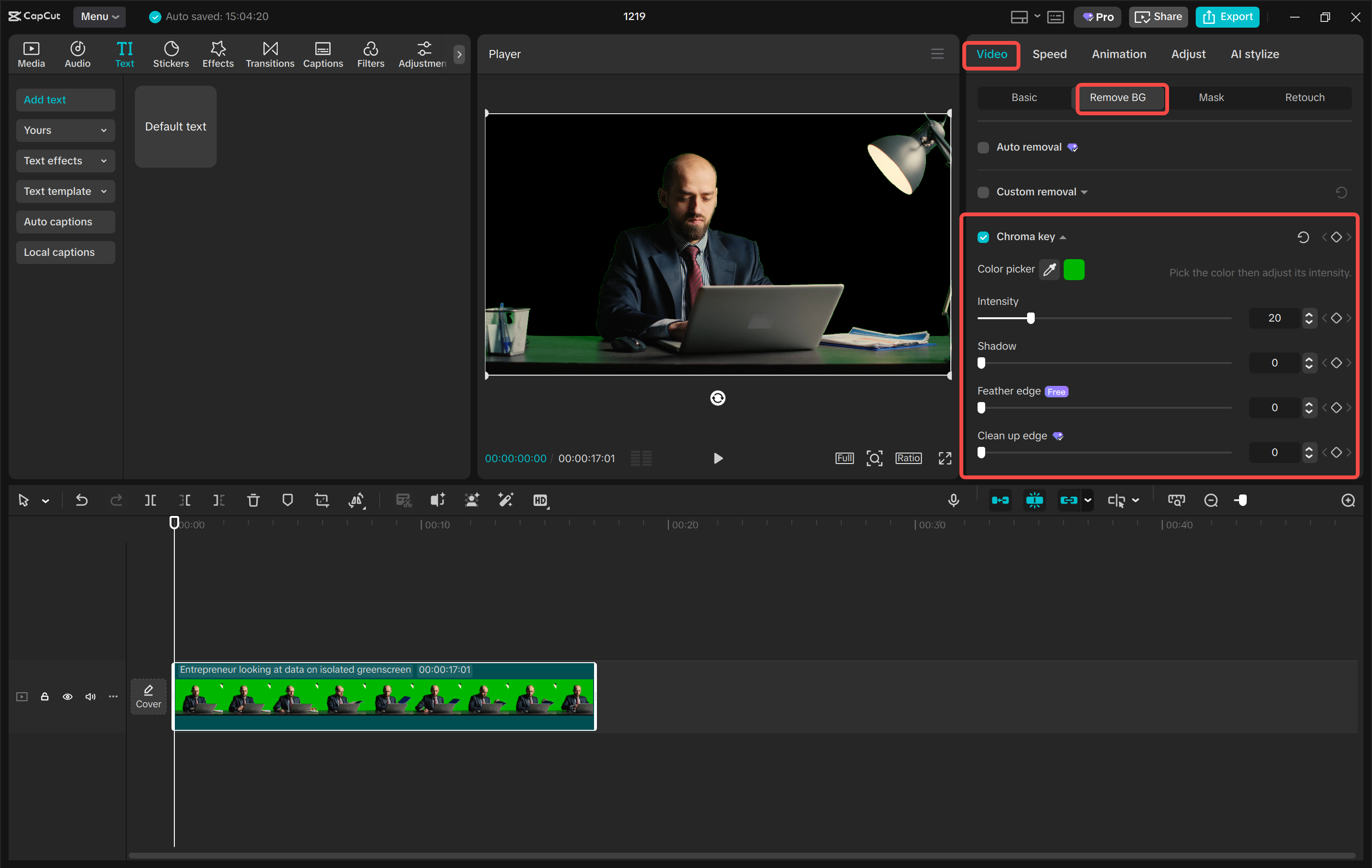 Remove the green screen in the CapCut desktop video editor