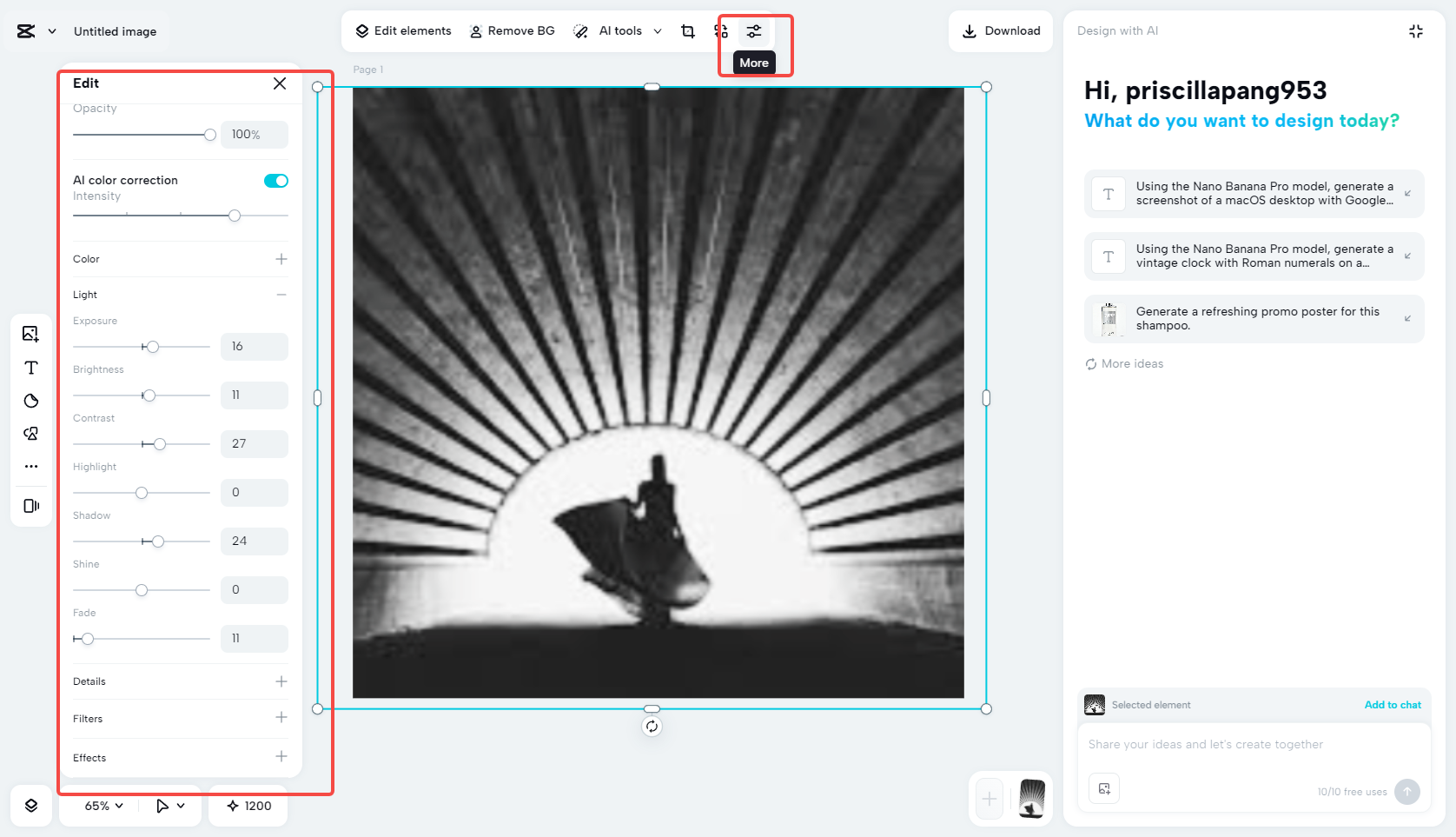 Enhancing the negative space photo in CapCut