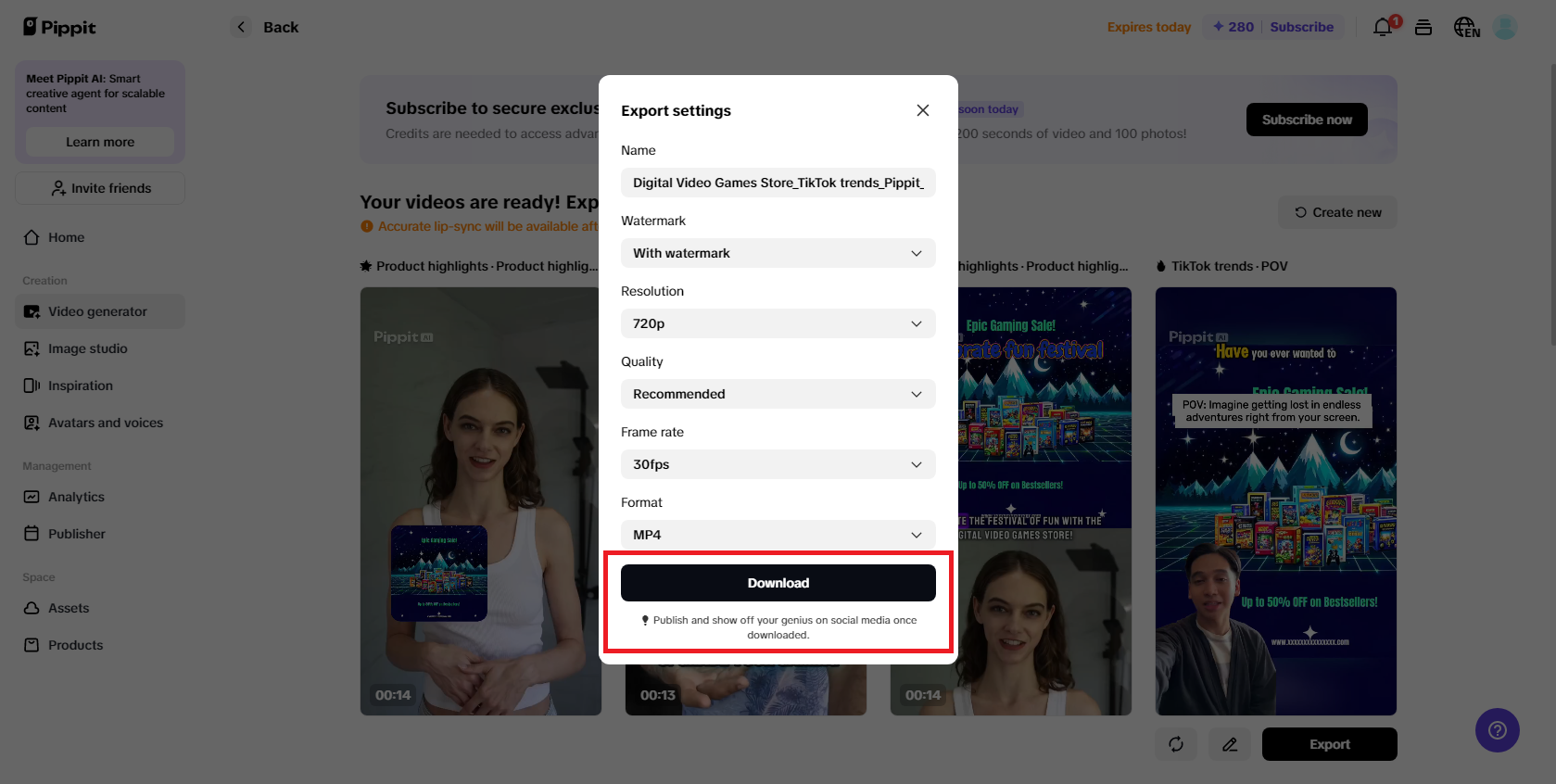 Download and share across social media platforms