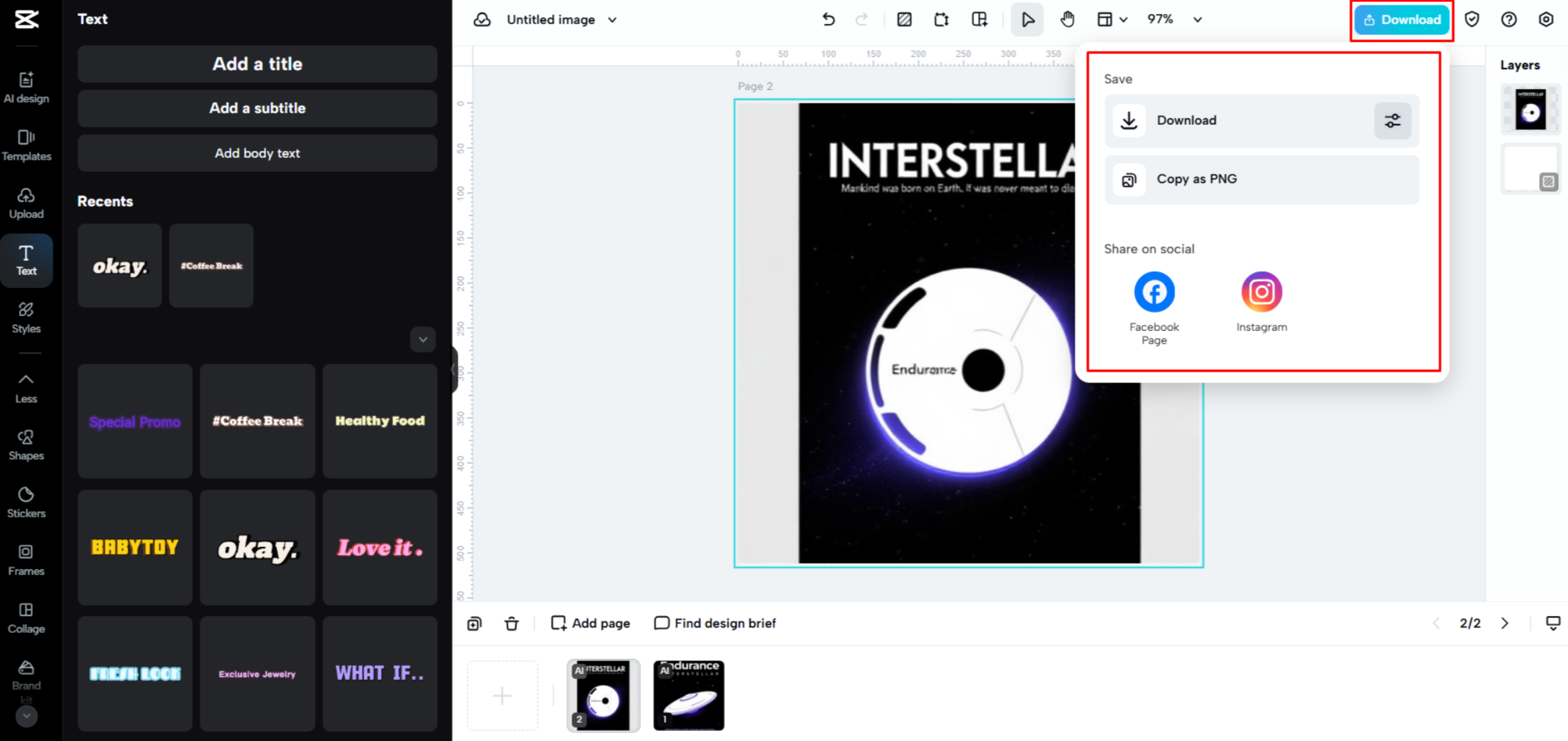 Exporting the movie poster from CapCut Web