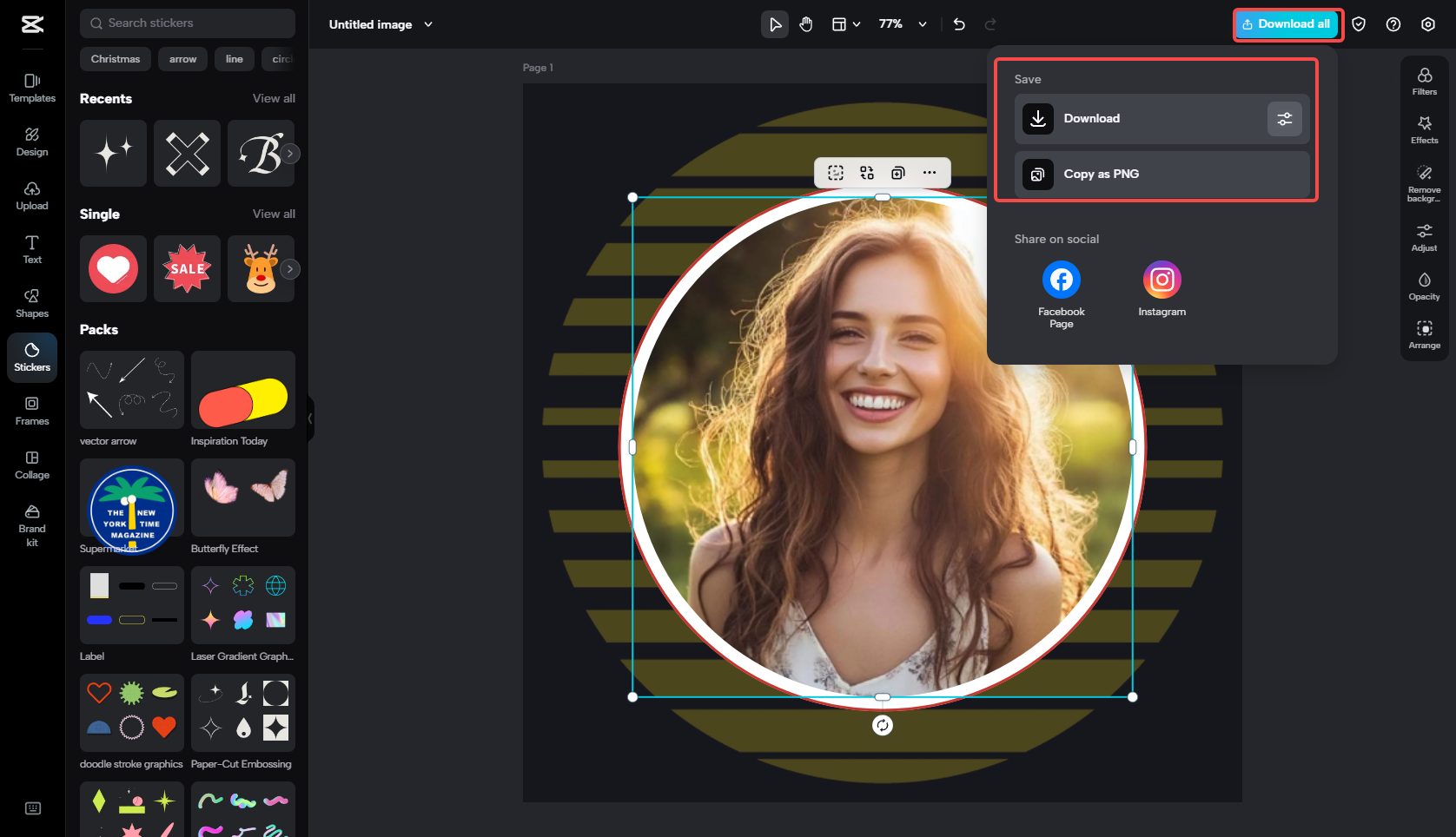 Экспорт фотографии профиля в CapCut