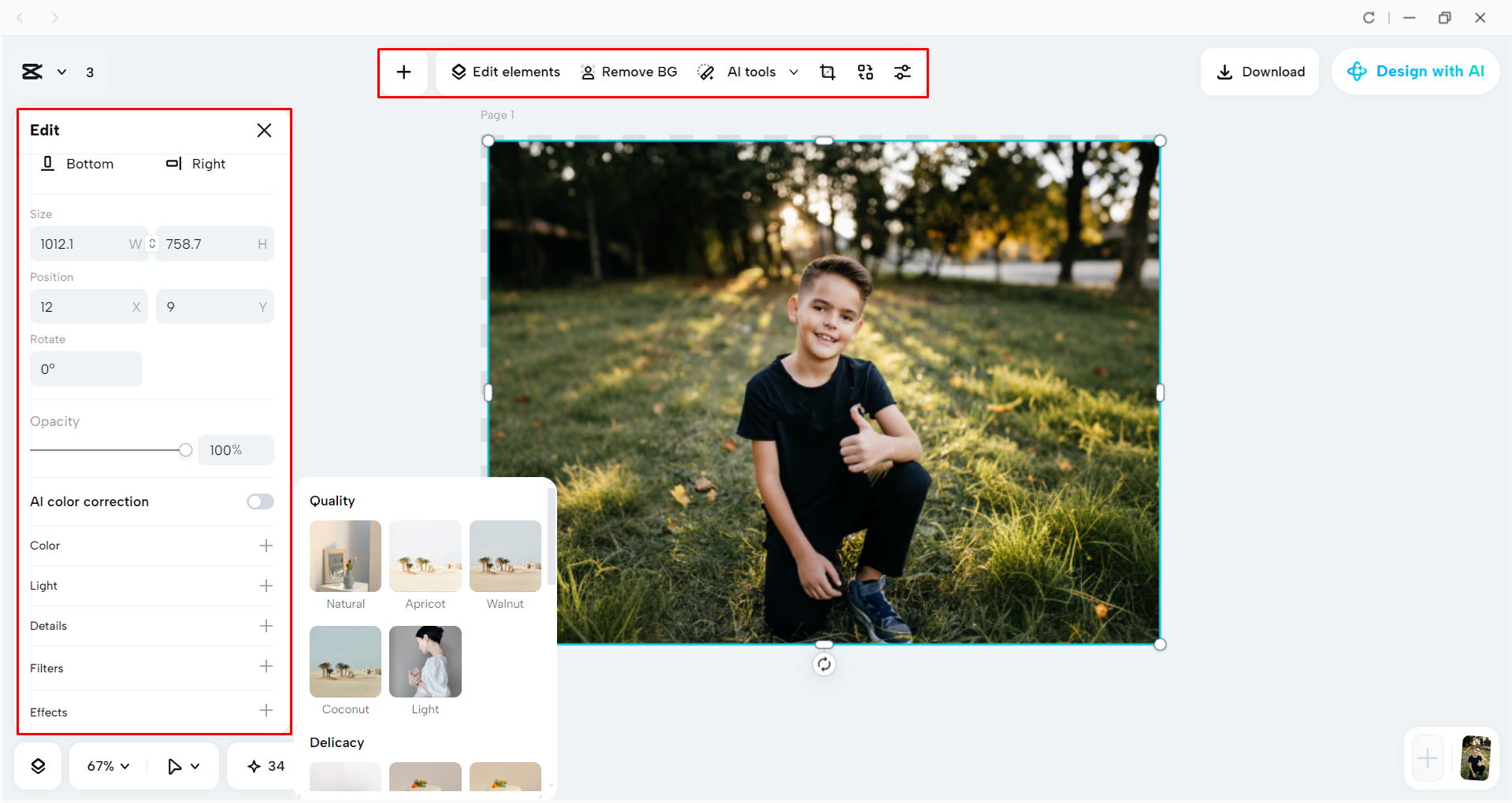 Editing the image with the CapCut desktop video editor