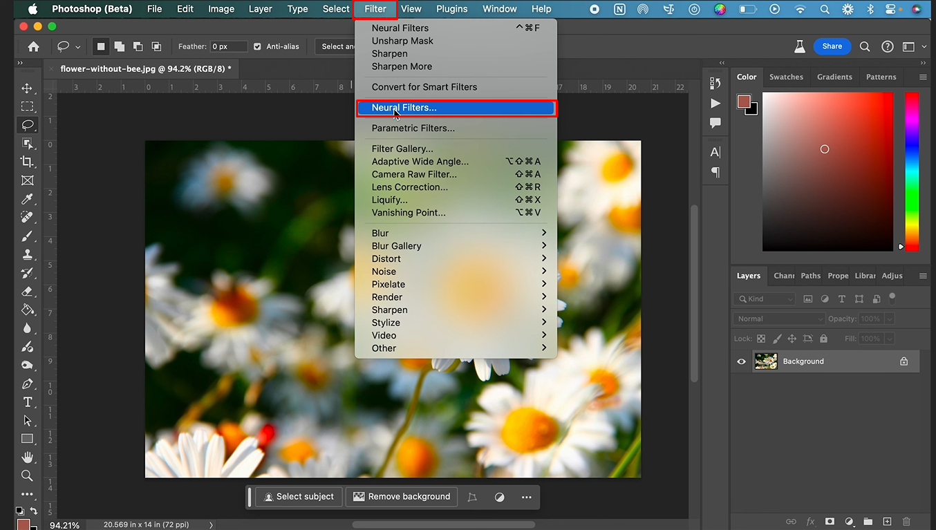 Using Neural Filters in Photoshop to increase image resolution