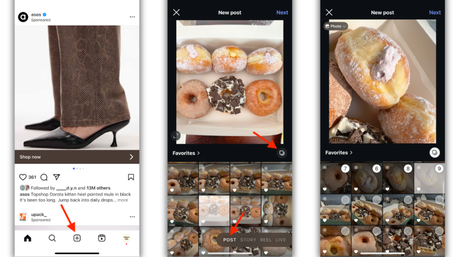 Create a new post and select multiple photos for your carousel post