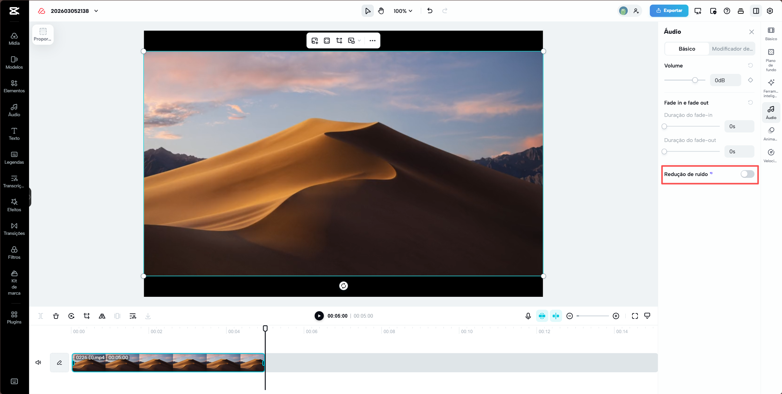 Noise reduction tool in CapCut