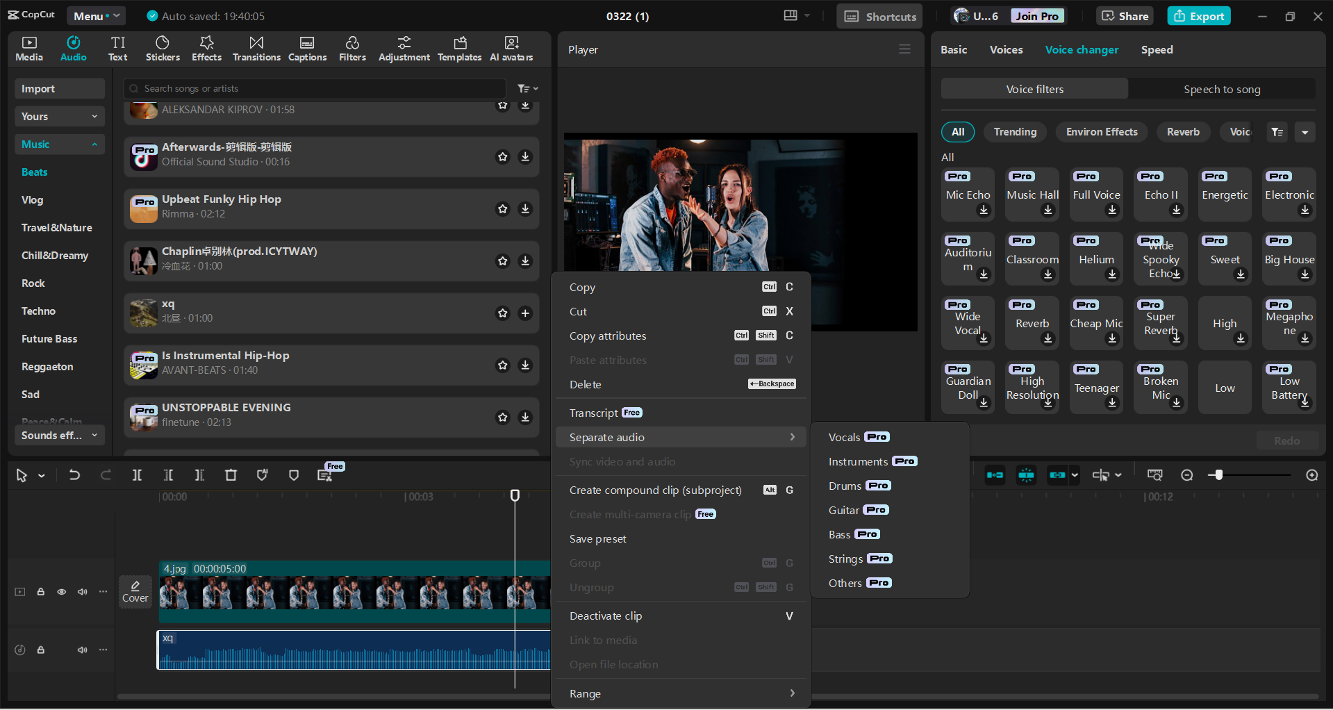 Schnittstelle des CapCut Desktop-Video-Editors - eine einfache Möglichkeit, Videos zu erstellen, die Ihre Spotify-Persönlichkeiten widerspiegeln