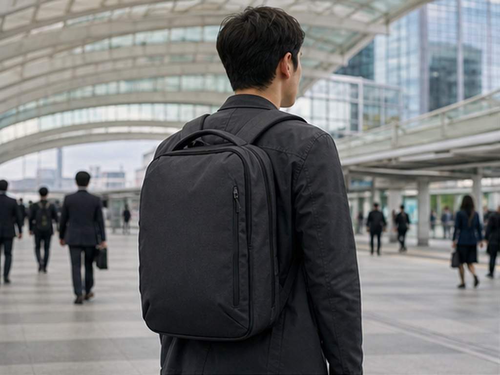 Virtual Backpack Try On Video prompt example 1 - Commuter backpack turn