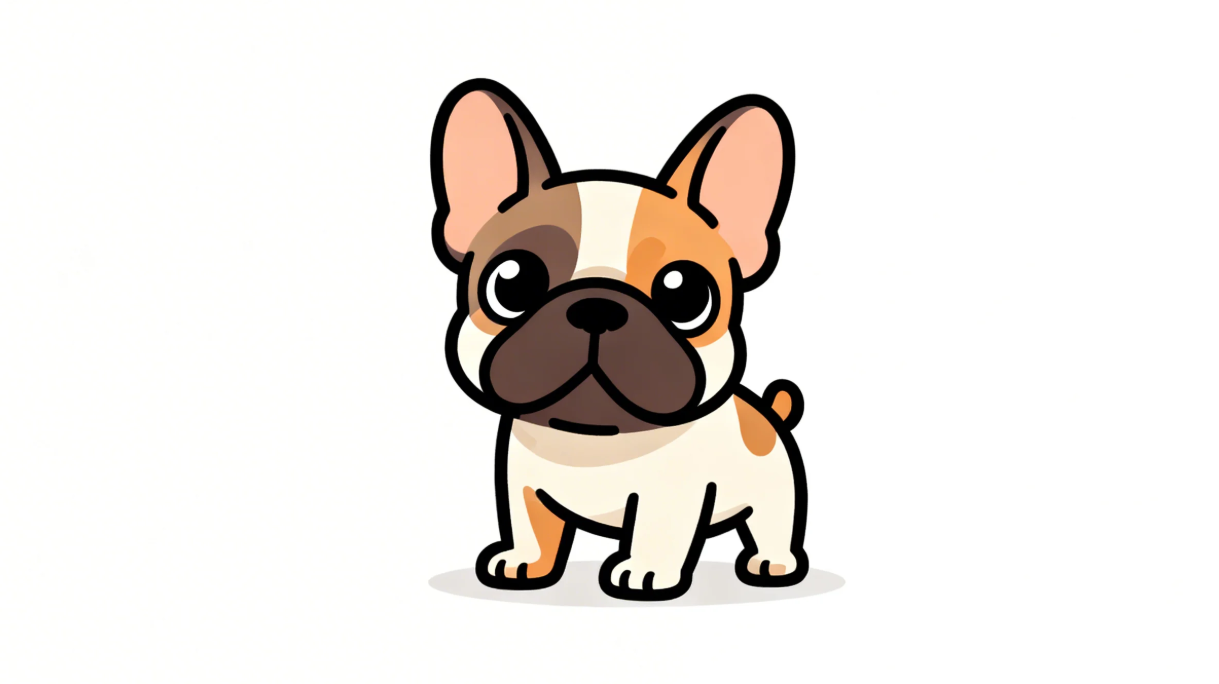 장난스러운 색상의 귀여운 만화 스타일 프렌치 불독 로고