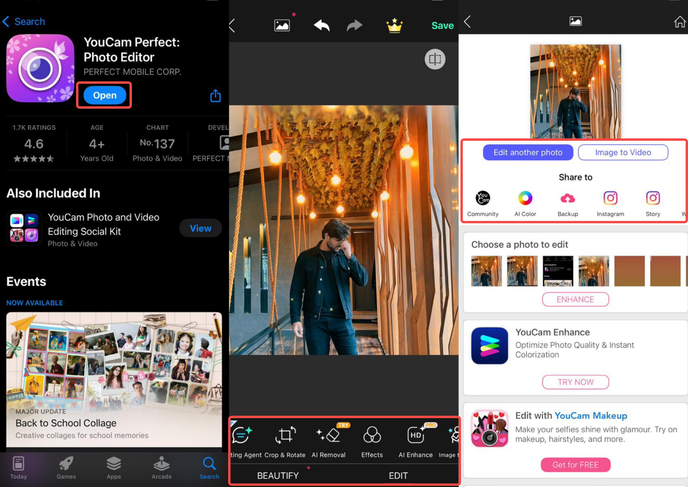 Modifica e salvataggio dell'immagine dall'editor di foto YouCam Perfect