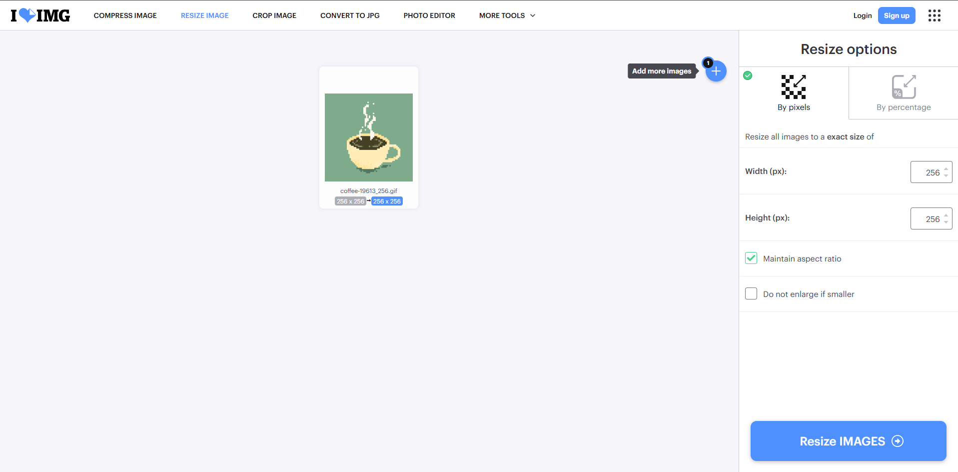 Interface of iLoveIMG - another free tool to change the GIF MB size