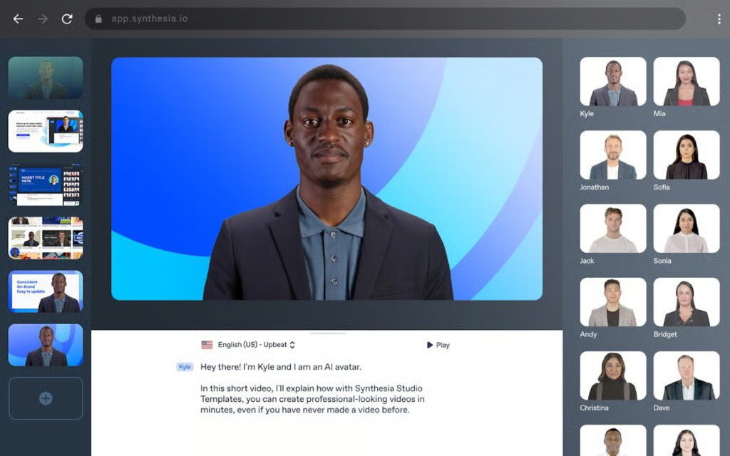 Interface von Synthesia – ein einfach zu bedienender KI-Nachrichtensprecher-Generator