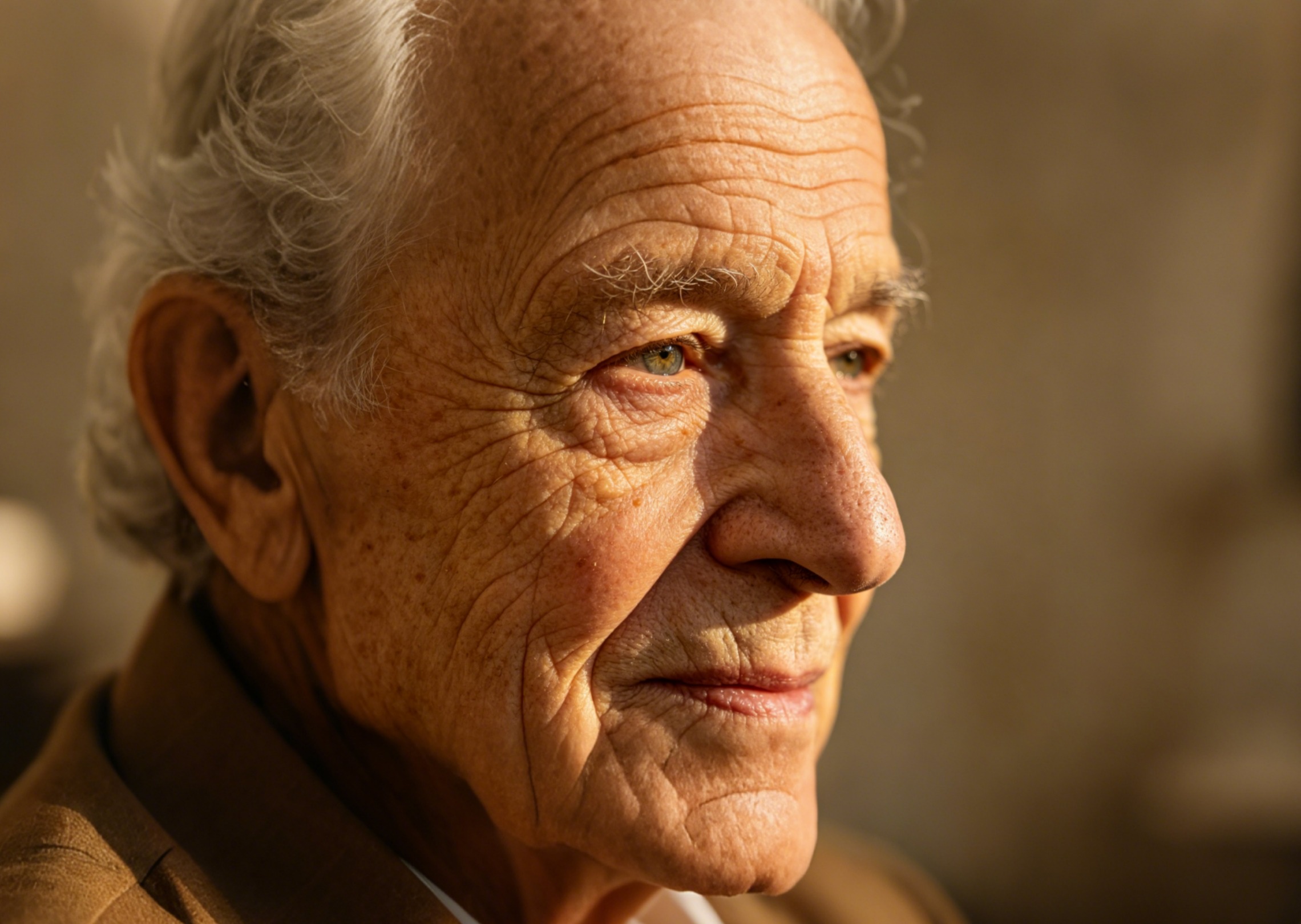 Generate a realistic elderly face with detailed wrinkles