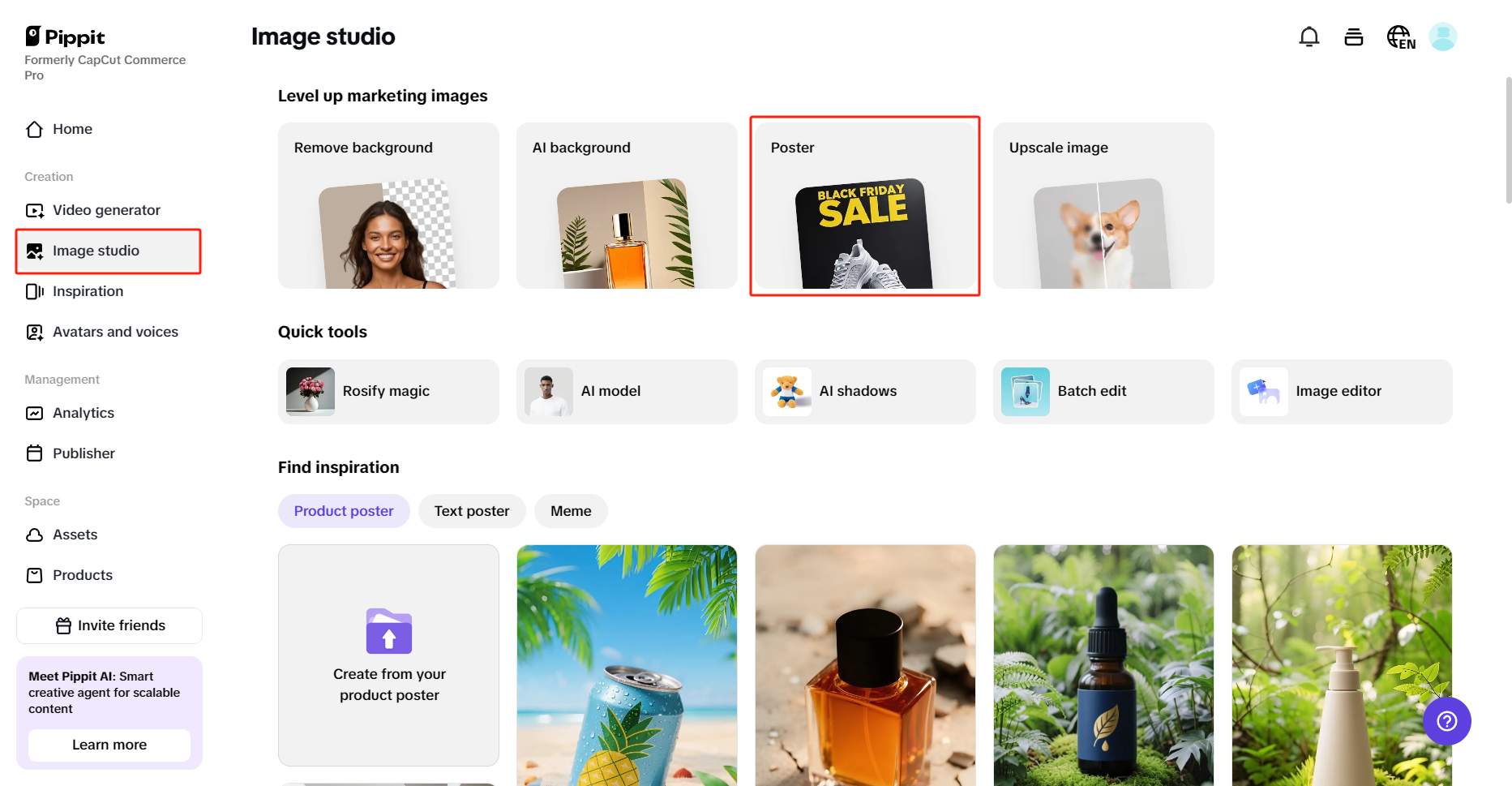 Creating sales poster in Pippit