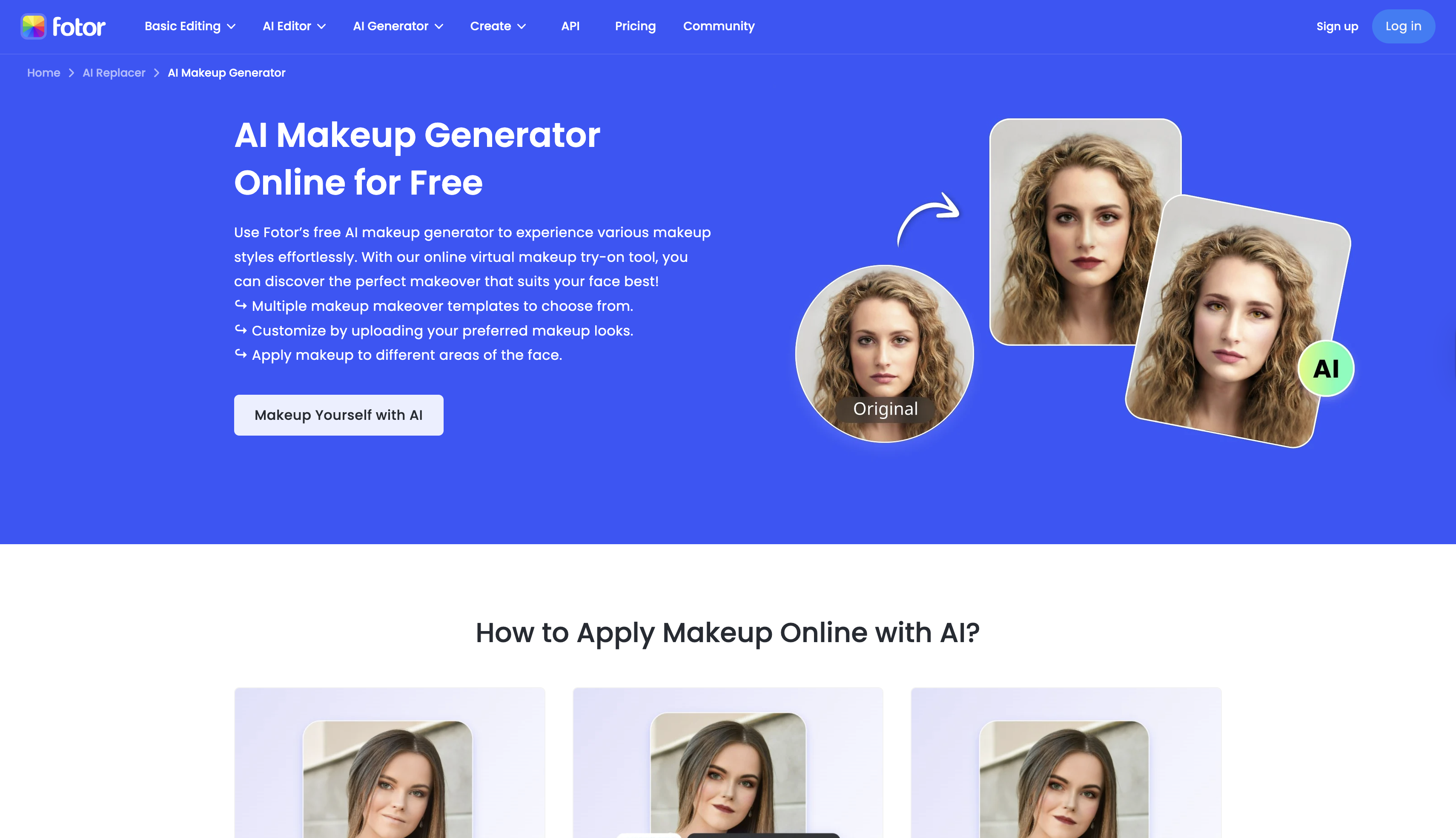 Fotor AI Makeup Generator interface