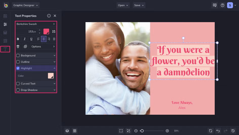 Interface of BeFunky - the most liked tool to edit text in photos