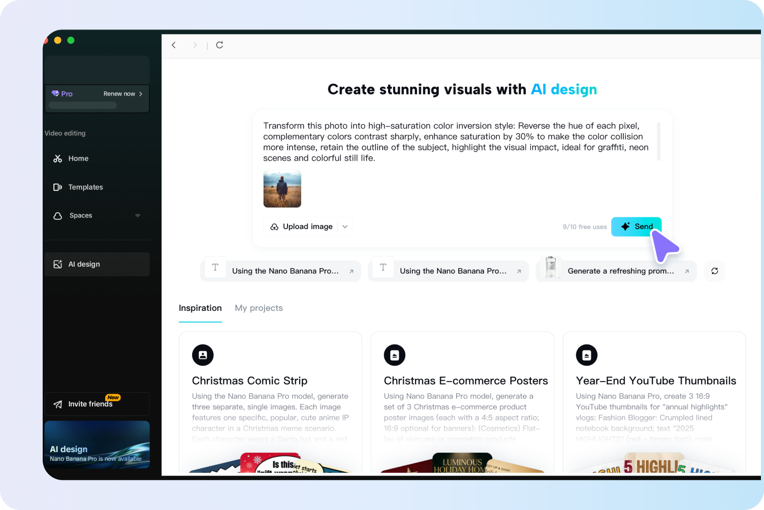 Using CapCut AI design to invert photo colors