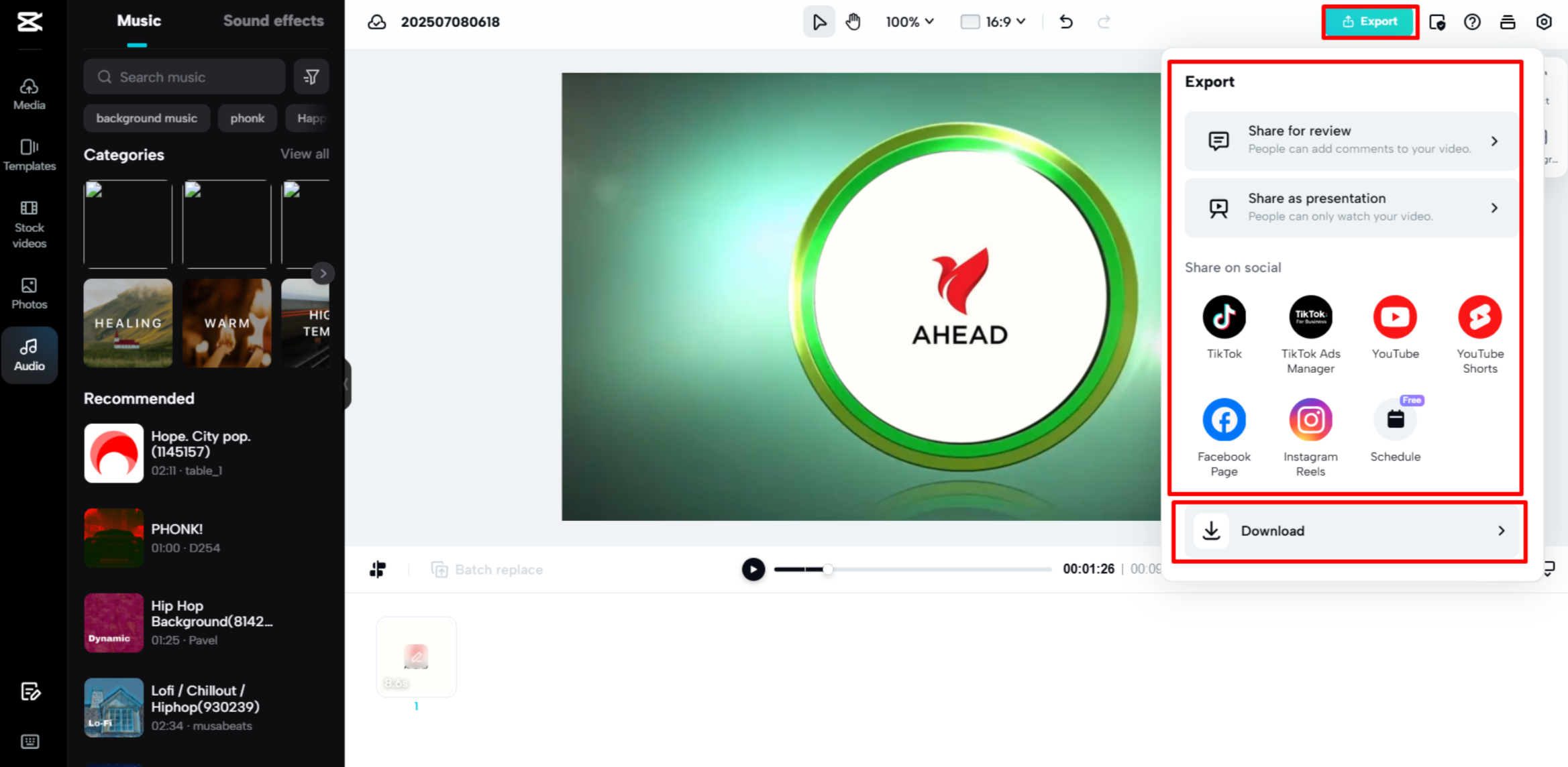 Exporting the final logo from the CapCut Web