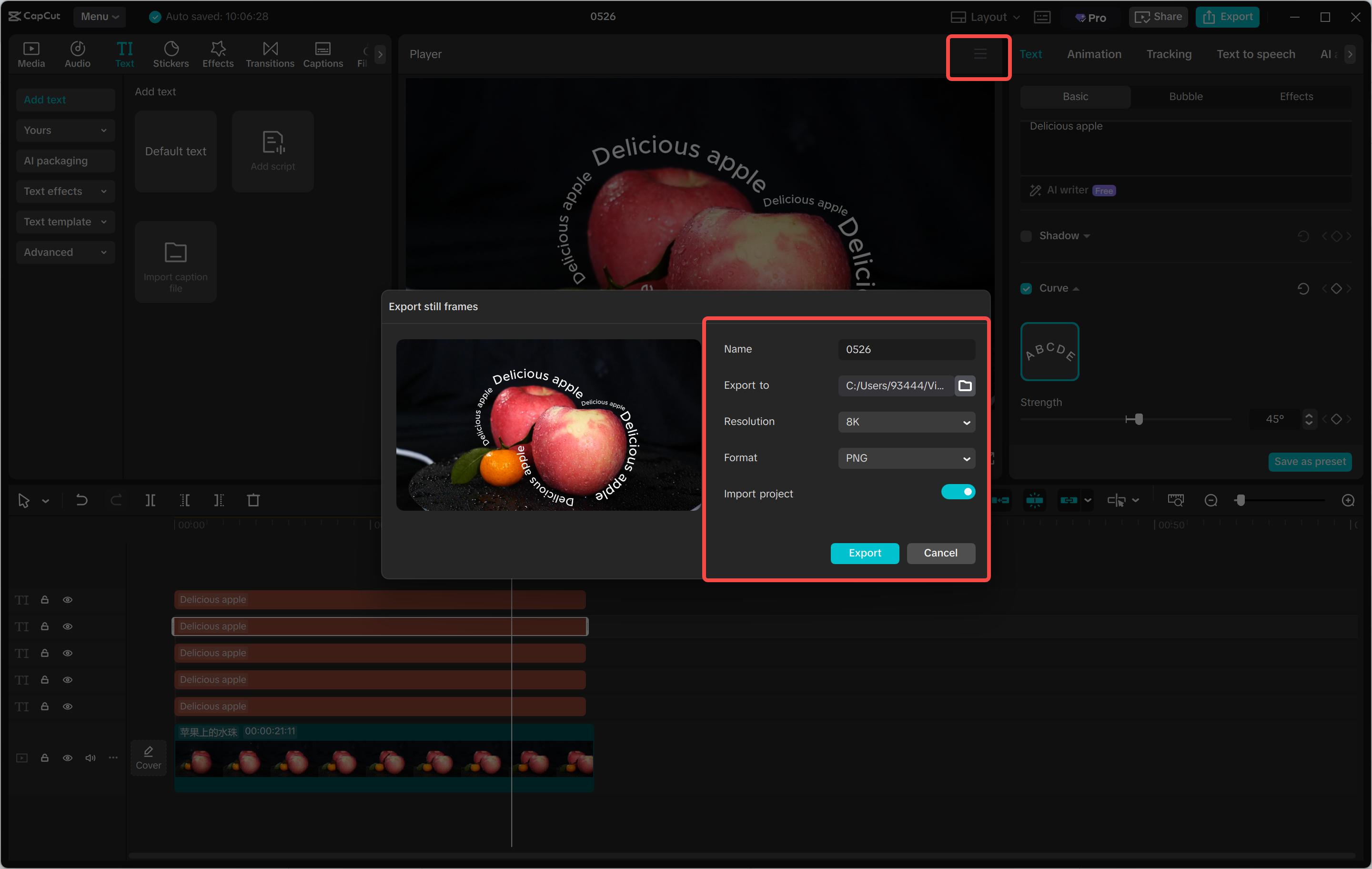 Exporting the final image from the CapCut desktop video editor