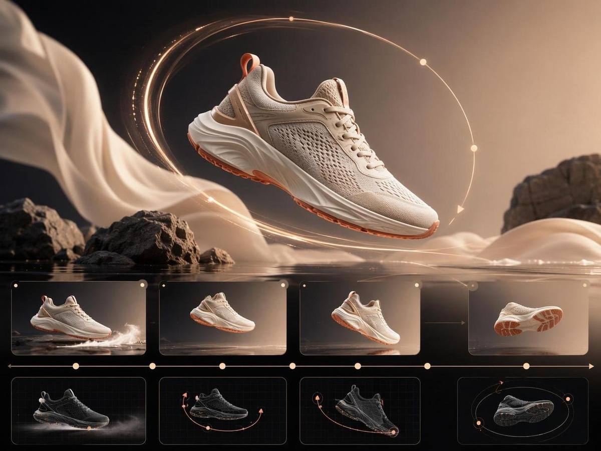 shoe product animation AI prompt cover 3 in 4:3